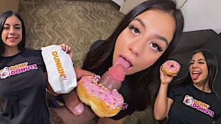 The man made a stunning dessert and the girl licked his dick
