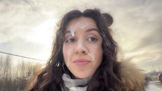 A man made a bet that he would walk with cum on his face