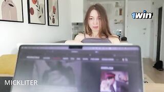 She gets distracted from work and her holes get occupied