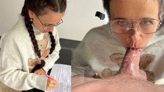 A girl is having fun with her teacher, learning in a unique way