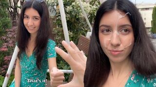 A girl got sperm on her face during a kinky cumwalk session