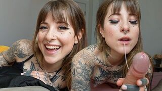 The hot tattooed girl has an unusual feature in her throat