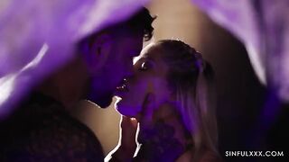 A guy is getting his dick sucked while his girlfriend is getting fucked