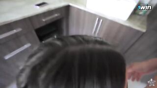 The guy finishes on the ass of a hot Latina