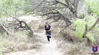 A sweaty workout leads to a passionate encounter with a busty wife on the trail