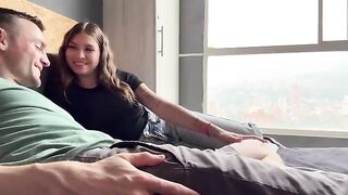 Girl wearing too many clothes gets fucked by hot neighbor