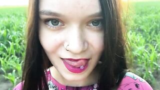A sexy girl is having fun with her stepbrother in the cornfield