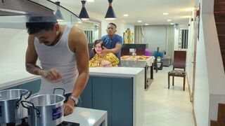 Fella fucked appetizing girl before dinner, a steamy kitchen encounter