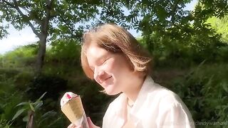 Don't lick the ice cream, my cock is way more tasty!