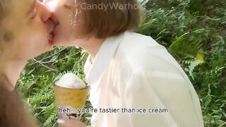 Don't lick the ice cream, my cock is way more tasty!