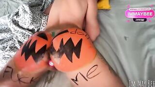 A sexy slut has her Halloween fun with a pumpkin, getting rough and real dirty