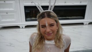 A cute girl got a spooky face makeup for a Halloween party and got fucked