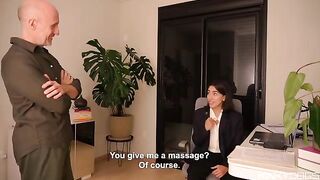 The employee satisfies the boss with her tongue, showcasing passion