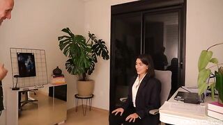 The employee satisfies the boss with her tongue, showcasing passion