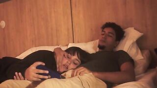 A blowjob on the bed, lazy but so deep it shakes him up