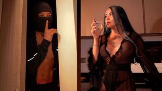 The burglar aimed to safe, but got the honey's tight pussy instead