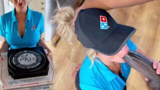 A pizza delivery girl gets a huge black sausage and her face covered with cum