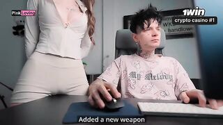 A girl rubs her pussy on the table and asks for more, a typical Pinkloving scene