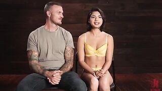 The man tied up the girl and fucked her through all the holes
