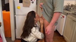 The husband made a surprise for his wife in the kitchen, it was a hot one