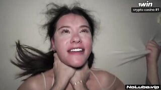 The girl took a jet wash from her boyfriend in the bedroom