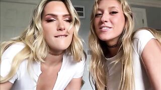 Two girls share one cock during a hot threesome session