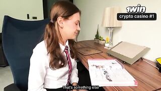 A schoolgirl is punished for not doing her homework