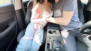 A cute girl has sex with her teacher in the back seat