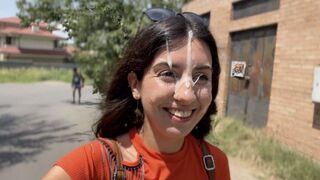 A risky public sex adventure with a huge cumshot on the face