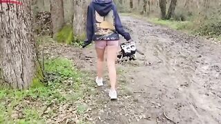 A risky sex adventure in the forest ended with a cumshot on her face