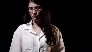 A beautiful brunette woman has an orgasm and a great release on the couch