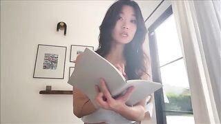 Asian step sister shares her bed with her nerdy brother for studying