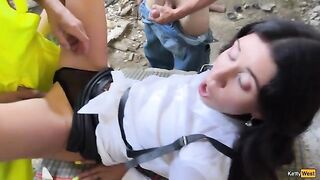 Katty West gets fucked hard in high heels and a mini skirt on a construction site