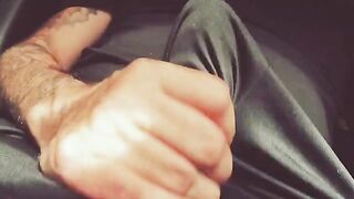 A guy masturbating with his hand on the barrel, moaning dirty talk
