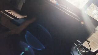 The guy was caught in the act at work, his head glued to the monitor