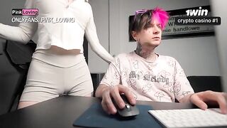 The girl rubs her pussy on the rubbing table and comes