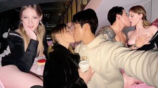 The burning passion of two lovers in the car, a thrilling encounter