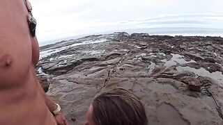 The girl made a blowjob right on the beach and got a cumshot
