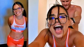 The guy hard fucked Hooters waitress after her shift in the kitchen
