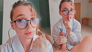 Don't moan so loudly, it distracts me from the blowjob, a steamy scene with a hot nurse catching a guy in a compromising position in the hospital. The cute brunette, likely a petite 18-year-old model known for her tight body and big ass, is wearing latex 
