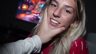 The guy catches the cum of his hands and sucks them with his mouth