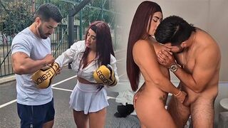 A girl is having fun with her personal trainer in the gym