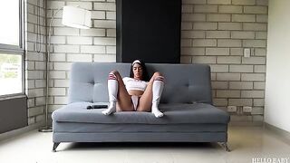A cute girl fucks with her boyfriend using a sex toy