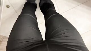 The girl caresses her pussy in the restaurant bathroom until she comes