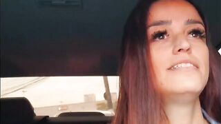 A sexy brunette gets fucked in the car on the street