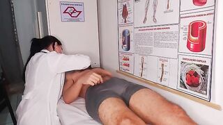 A doctor conducts an oral exam more thoroughly