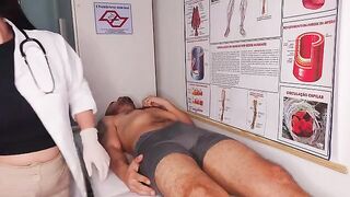 A doctor conducts an oral exam more thoroughly