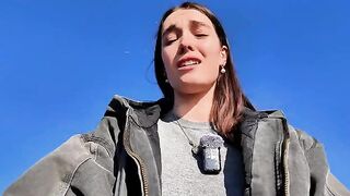 Hot petite teen masturbates outdoors on the public beach