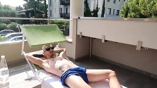 Appetizing Italian girl has sex on the balcony of her seaside villa