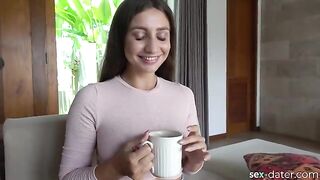 Invited for tea, hot brunette from SEX-DATER in 4K!